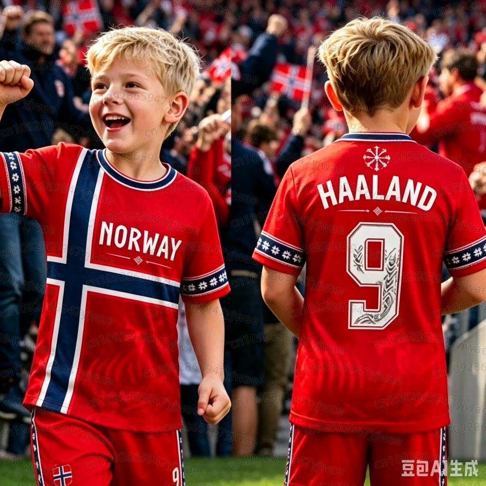 26 Sommer Jungen Mädchen HAALAND Nr. 9 Fußballtrikot T-Shirt Damen Herren Norwegen Fußballfans Männer Frauen Kinder Kurzarm-T-Shirt – Detail 9