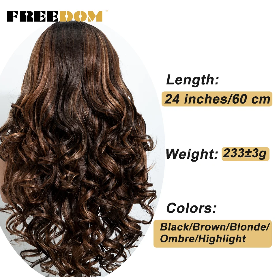 FREEDOM Lockige Synthetische Lace-Front-Perücken für Schwarze Frauen 24 Zoll Vorgezupfte Lace-Perücke Ombre Braun Blond Highlight Tägliche Perücke – Detail 10