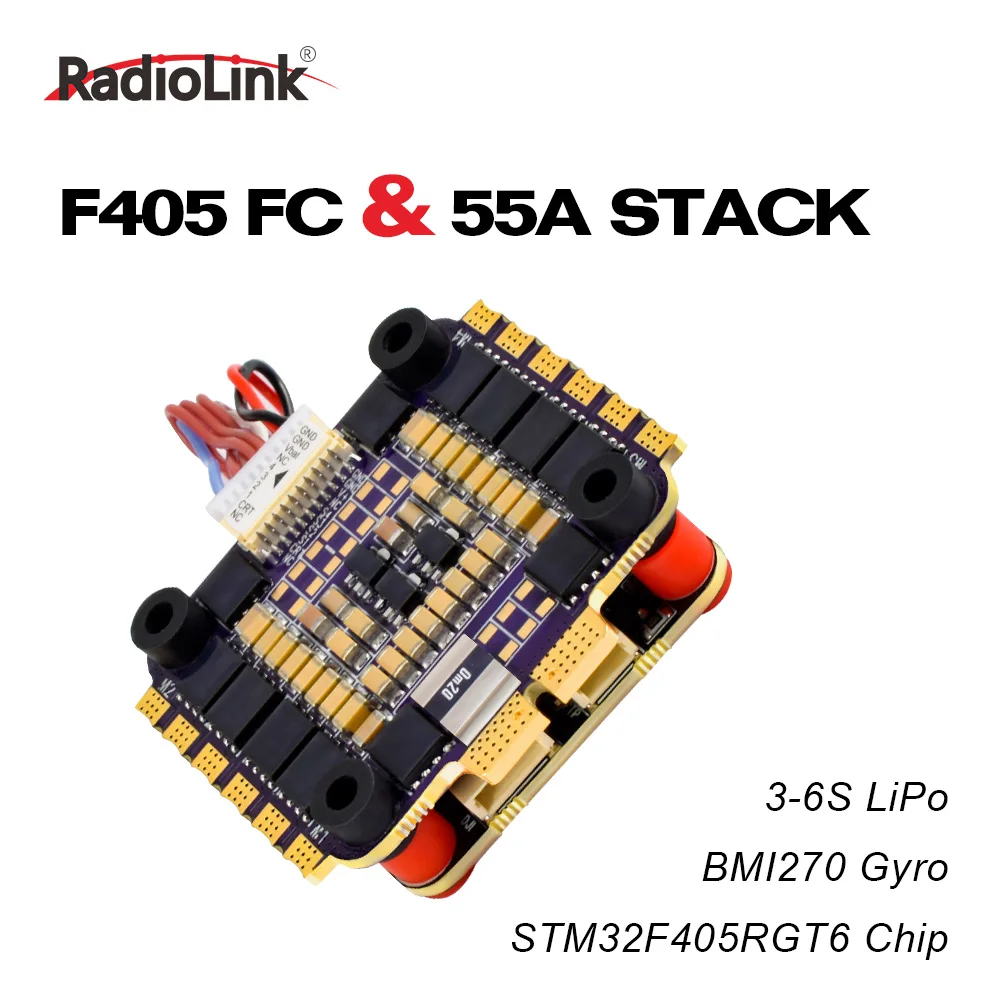 

Radiolink F405 Flight Stack F405 Flight Control 55A ESC 3-6S Lipo 30.5x30.5mm BMI270 Gyro For Remote Control FPV Racing Drone