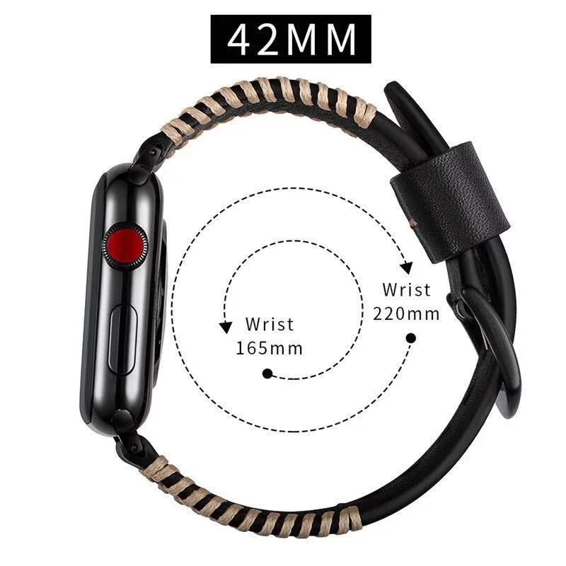 Suitable for Apple Applewatch4567 generation first layer cowhide leather strap hand stitched spare ribs strap