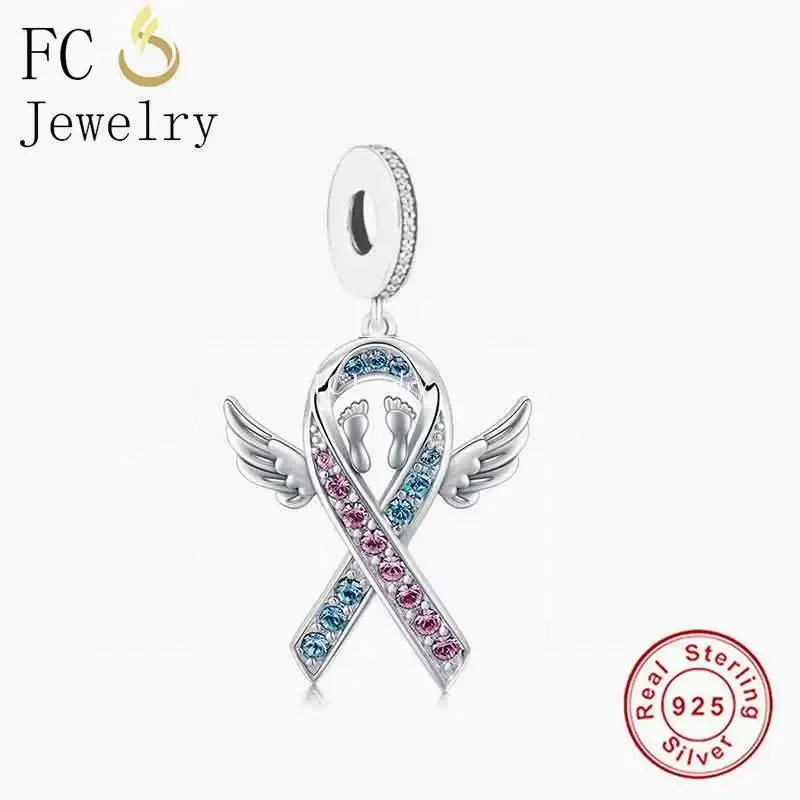 FC Jewelry Fit Original Pan Charms Bracelet 925 Silver Pink Blue CZ Pregnancy Miscarriage Awareness Bead For Making Berloque