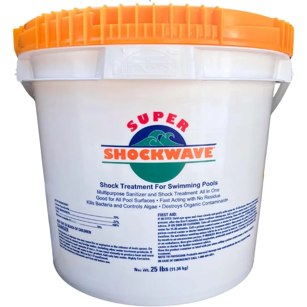 Super Shockwave Granular Pool Shock 73% Cal Hypo Sanitizer Eliminates Algae Bacteria For Crystal Clear Pool Water 25 Lbs