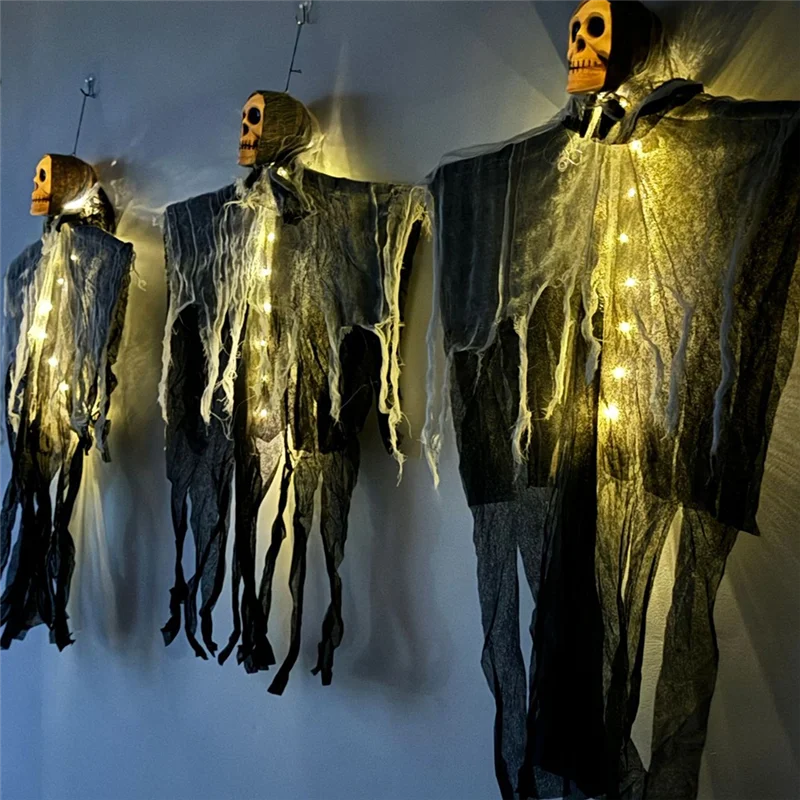 

LLCS-Halloween Hanging Ghost Funny Garden Decoration Lights Outdoor Scene Layout Ghost Skull