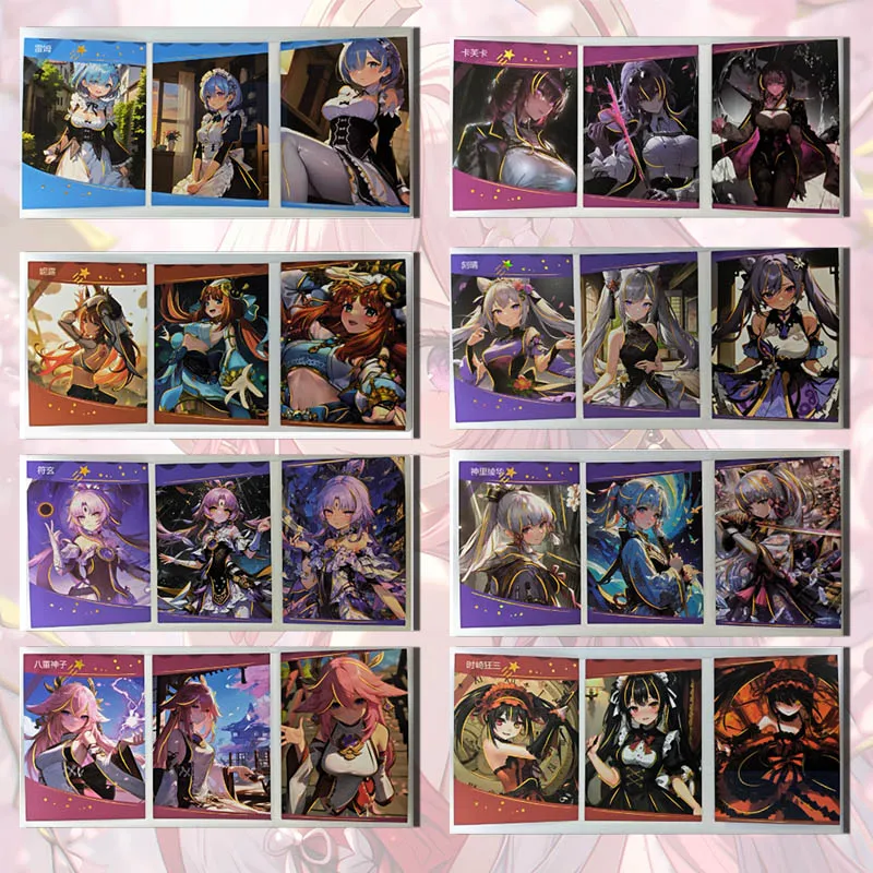 Goddess Story Night Glamour Bi-fold card Rem Raiden Shogun Yae Miko Tokisaki Kurumi Kafka boy Toy collection Birthday gifts