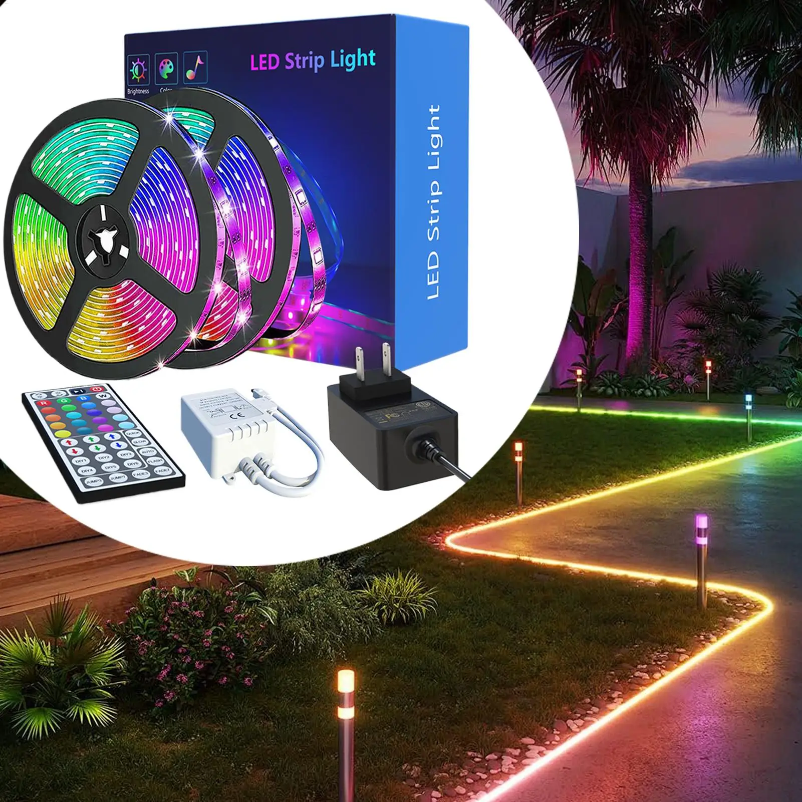 LED Lights Strip Color Changing 12V Music Syncing Remote Control 2m Indoor Bedroom LED Tape Lights for Living Room Ceiling