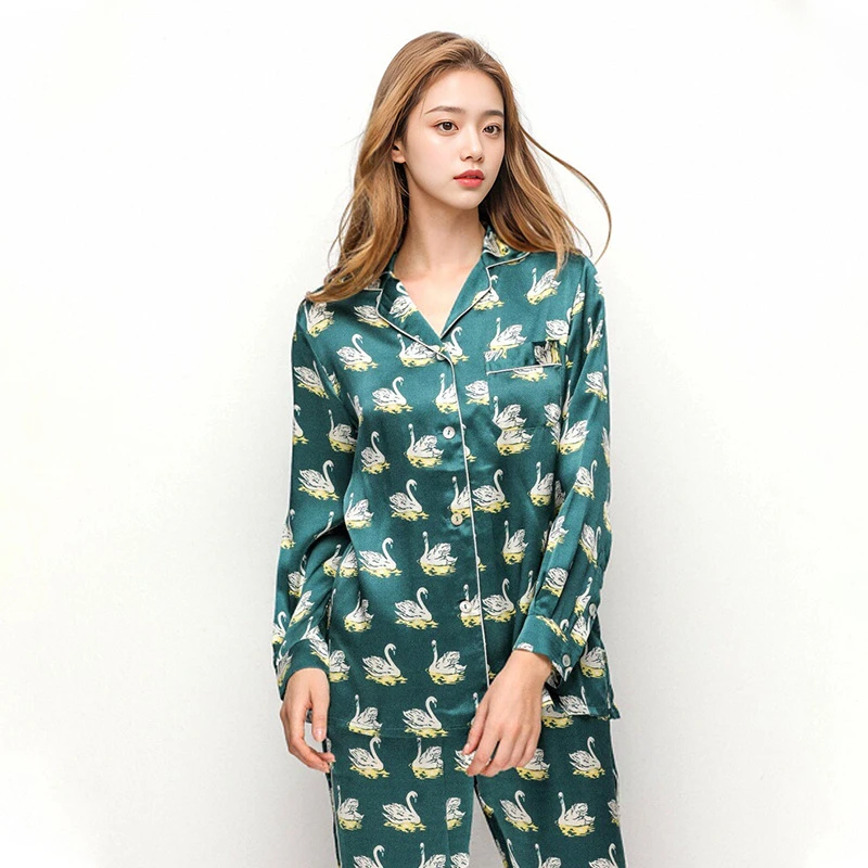 

Long-sleeved Mulberry Silk Pijamas Suit 100% Silk Pajamas Women's Home Wear Inkjet Printed Sleepwear Pijama 2 Piece Home Clothes