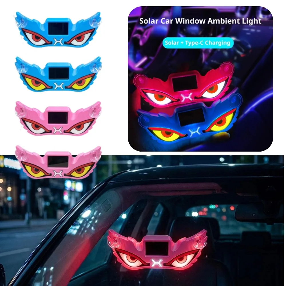 Demon Eye LED Atmosphere Light With Suction Cup Solar Powered ﻿ Car Triangle Window Breathing Atmosphere Lamp Auto Accessories