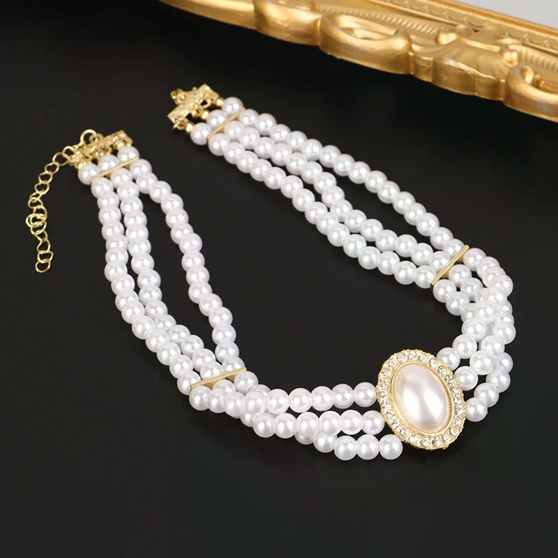الفاخرة خمر ثلاثة طبقة تقليد اللؤلؤ طوق المختنق الكورية الأزياء قلادة للنساء حزب مجوهرات هدية