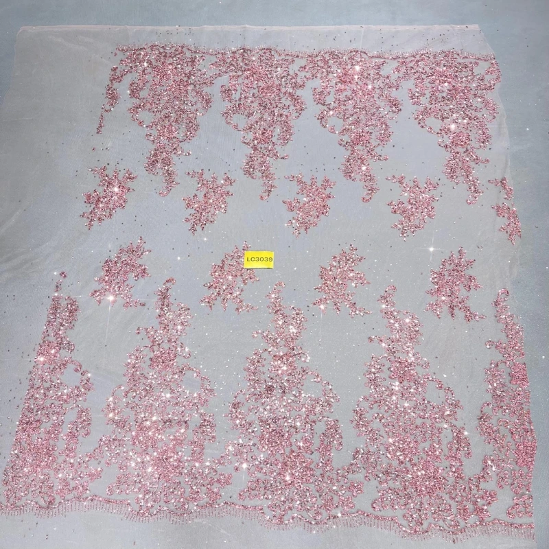 

10 ярдов розовой ткани с блестками в африканском стиле, модный дизайн, вышитое сетчатое кружево с приклеенными блестками и пайетками для свадебных и праздничных платьев, хит продаж