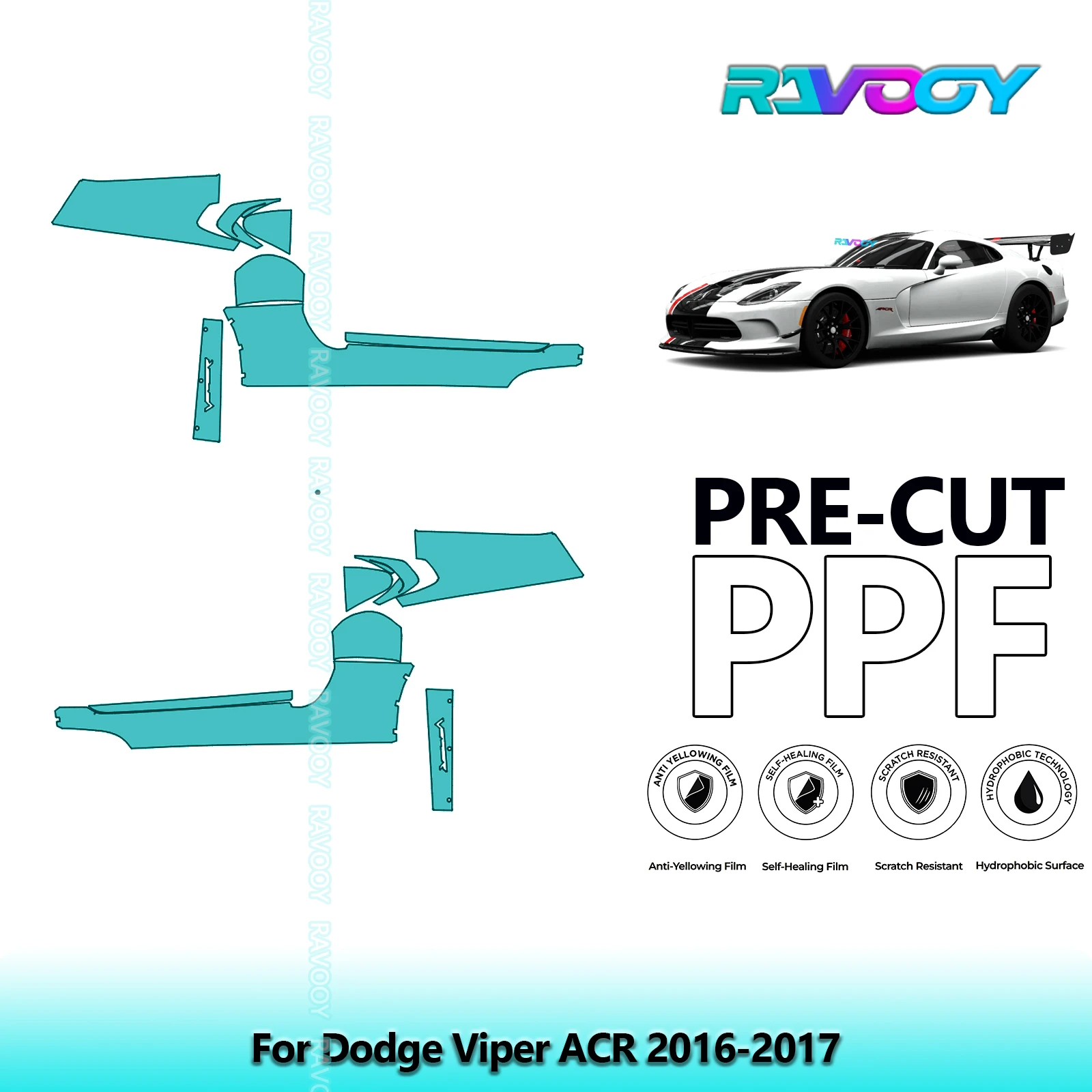 

For Dodge Viper ACR 2016-2017 8.5mil Clear Matte Pre-Cut PPF Door & A/B Pillar Kit TPU Paint Protection Film Set