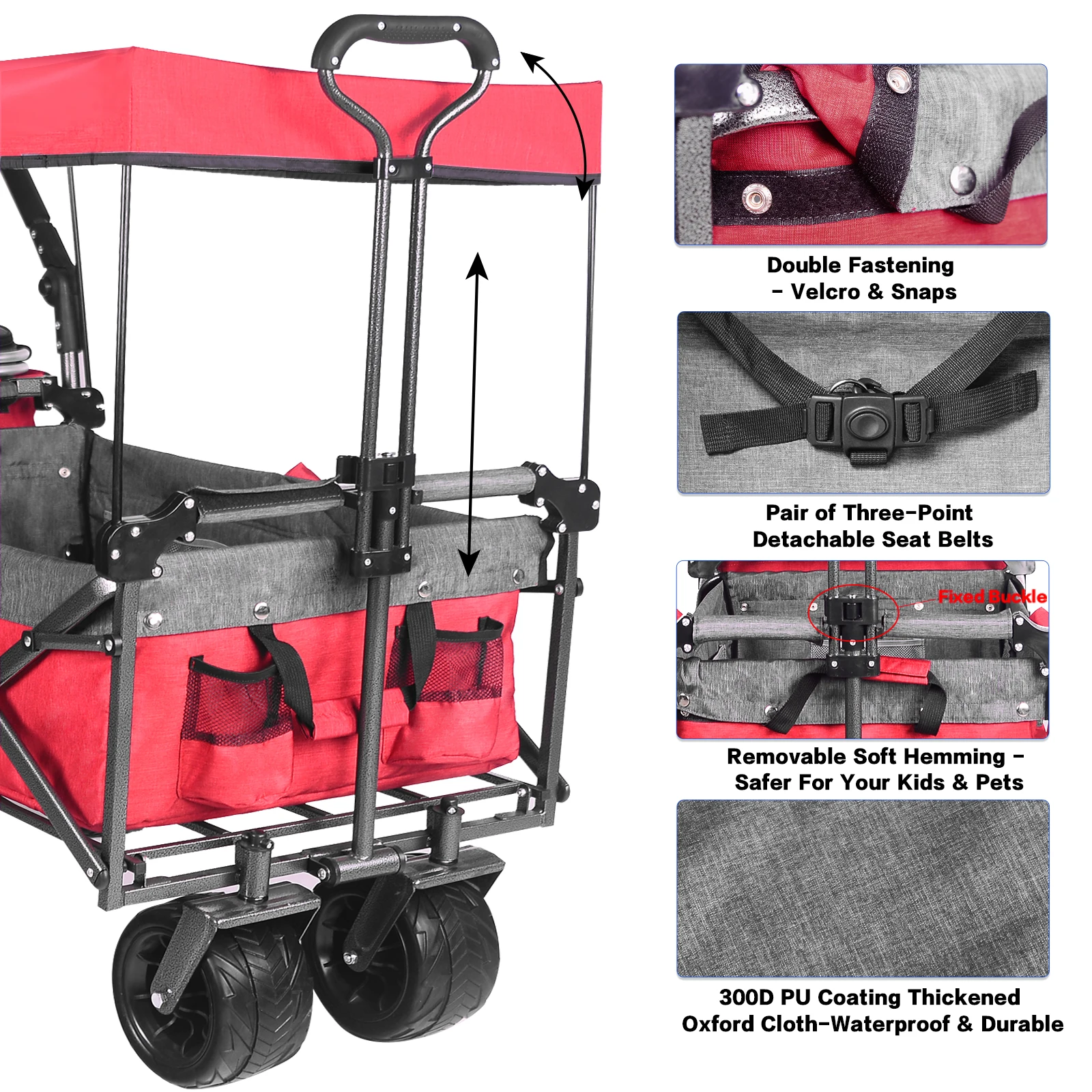 Collapsible Wagon Heavy Duty Folding Wagon Cart with Removable Canopy