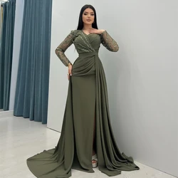 Luxury Elegant Long Sleeved Evening Dress with Train Fashion Ladies Formal Occasions Parties Banquets Customized Dresses