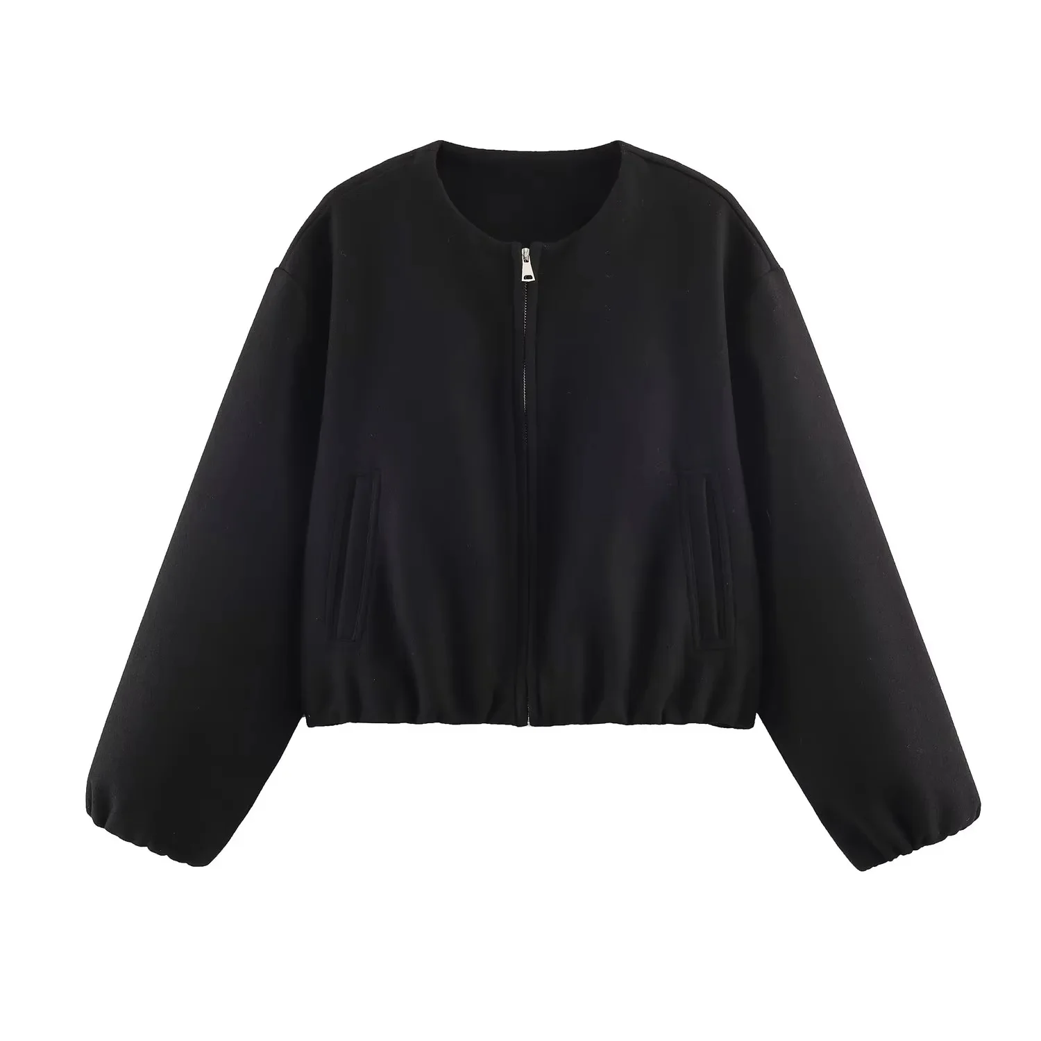 BSAY 2026 Herbst Neue Damen Rundhals-Reißverschluss-Cropped-Bomberjacke Langarm Elastischer Saum Tasche Locker Lässige Kurze Oberbekleidung – Detail 13