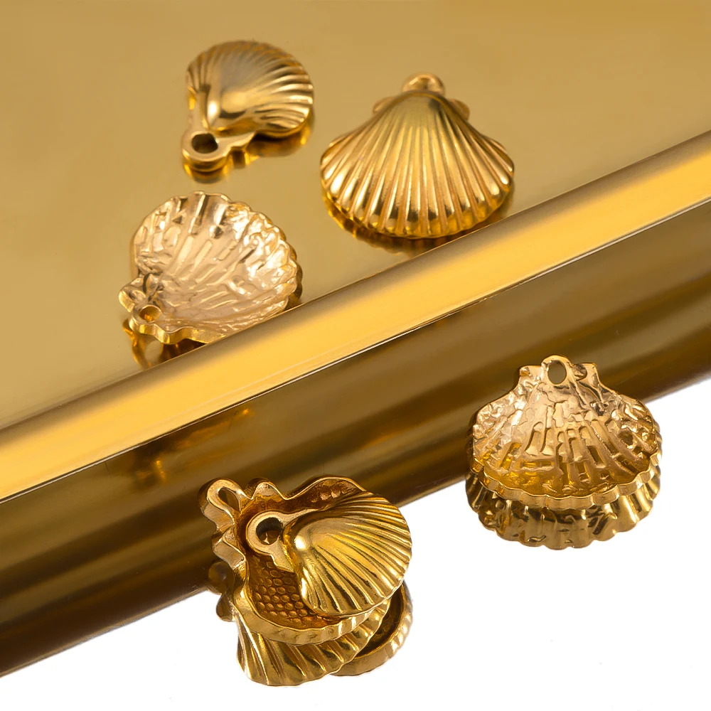 10 Stück gestreifter Muschel-Anhänger aus Edelstahl mit Loch, Armband, Böhmen, Ohrring, Halskette, Charm, DIY-Schmuckherstellung, Großhandel – Detail 4