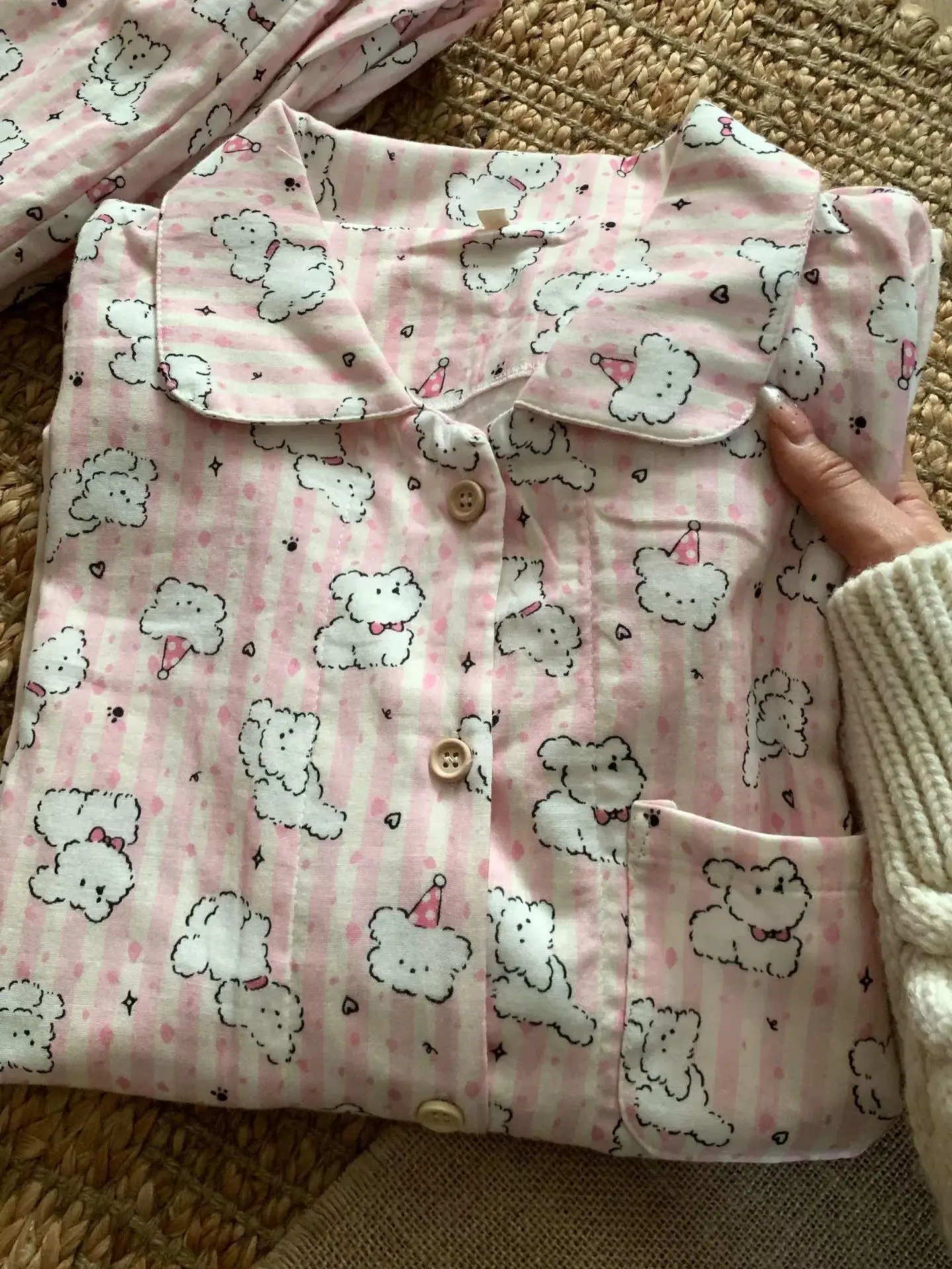 Japanese Girl Ins Cartoon Cute Pure Cotton Double Yarn Pajamas Long Sleeves Loose Casual Soft Comfortable Outdoor Loungewear Set