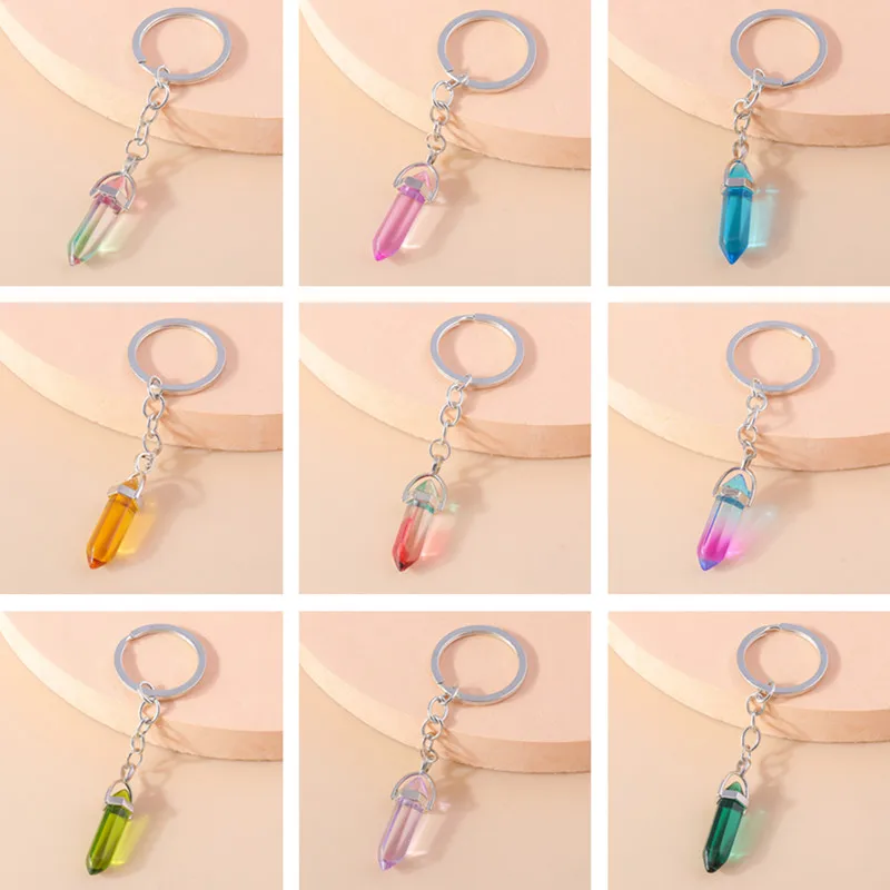 Natural Bullet Quartz Stone Keychain for Car Key Souvenir Gifts for Women Men Handbag Pendants Keyrings DIY Jewelry Accessories