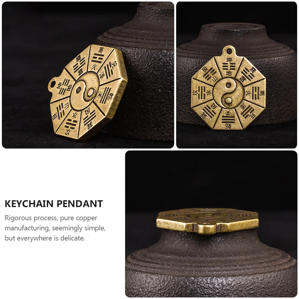 

6pcs Eight-Diagram Keychain Charm Pure Copper Retro Creative Decorative Pendant Delicate Key Ring Luck Charm Hanging