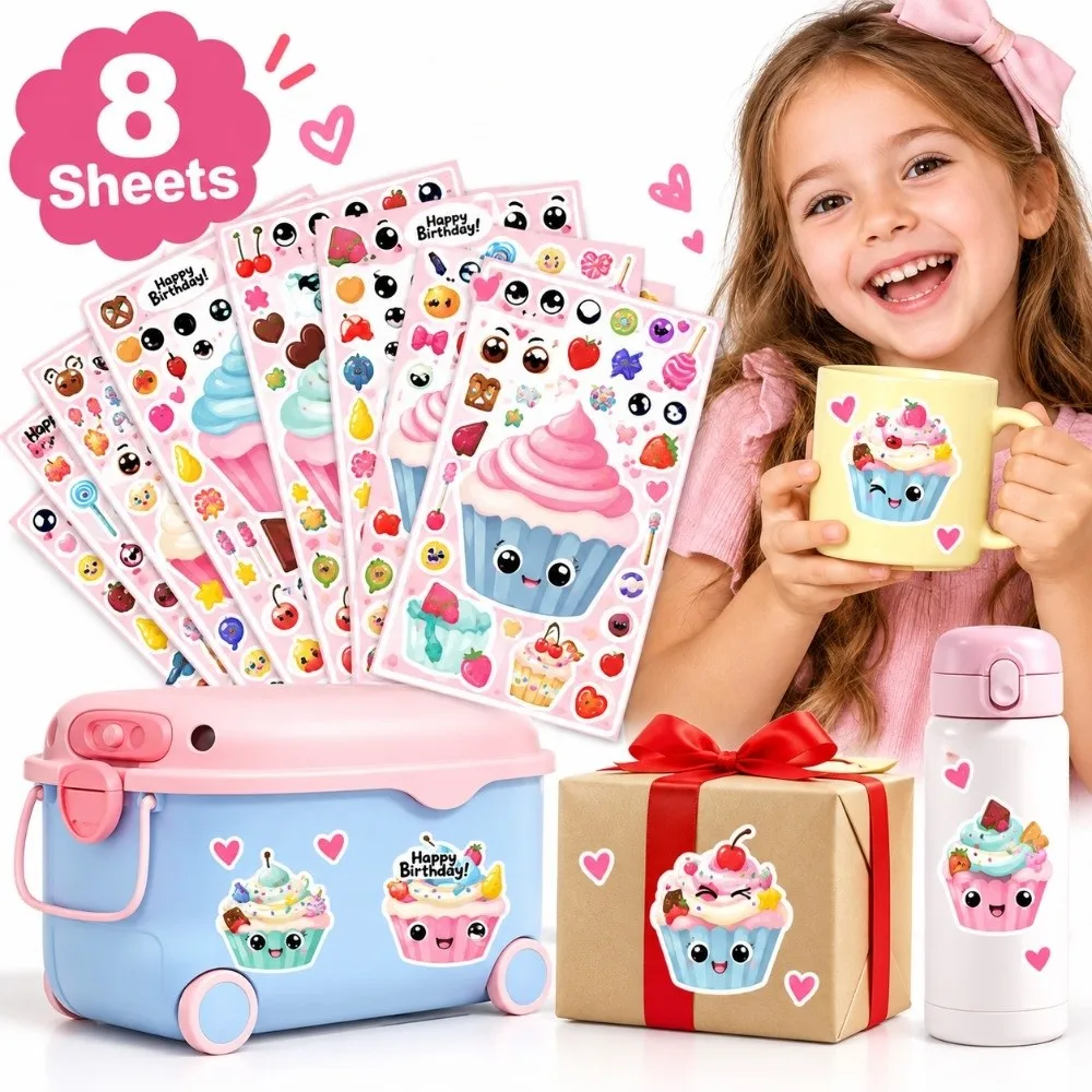 Dessert Theme Cupcake Stickers Colorful Self-Adhesive Face Changing Play Set Journal Decorative Waterproof Decoration Stickers