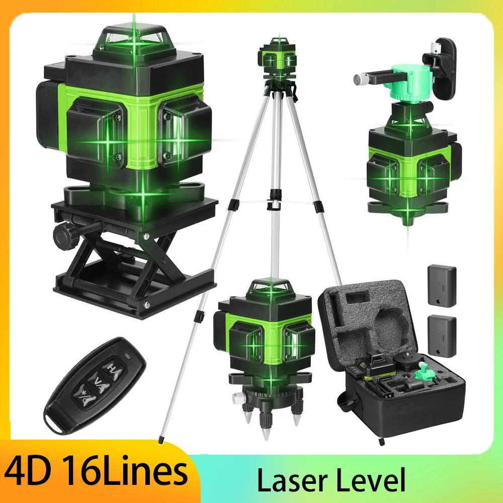 4D 16 Lines Laser Profesional Level Green Line 3° Self-leveling Machine Portable Rechargeable Laser Level With Tripod