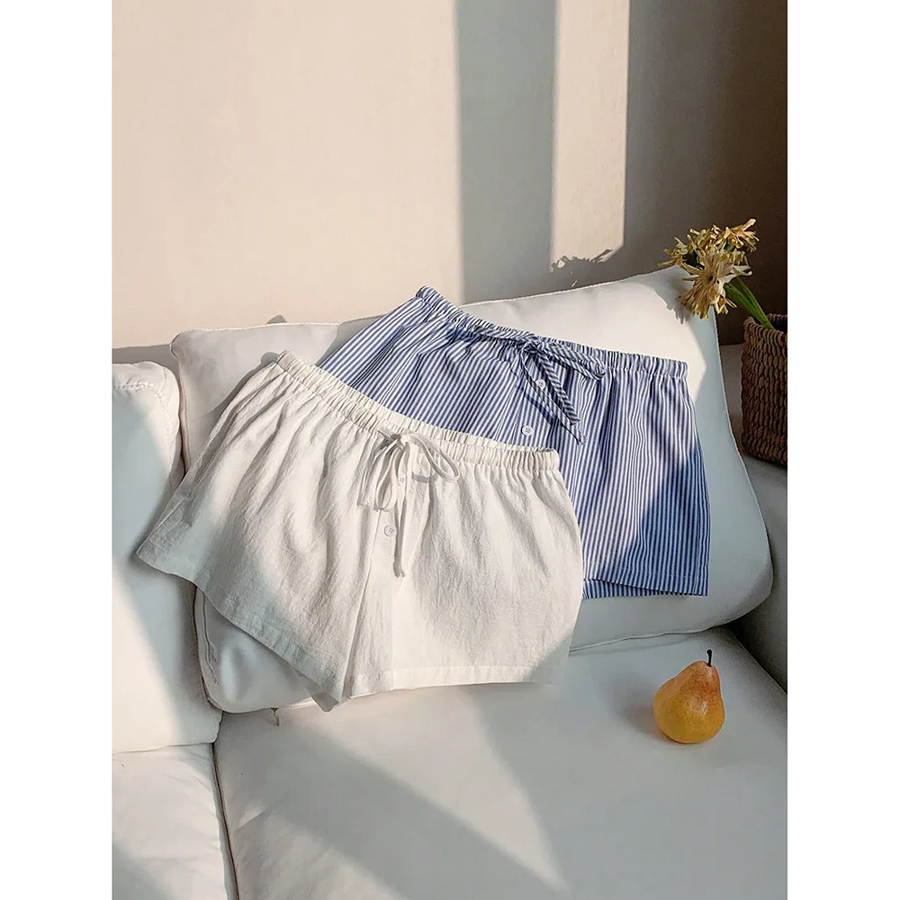 캐주얼 스트라이프 반바지 여성 y2k 의류 드로스트링 신축성 있는 허리 루즈핏 와이드 레그 바지 2000년대 미학 스트리트웨어