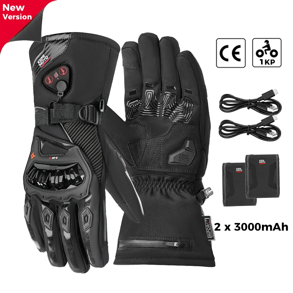 KEMIMOTO Verwarmde motorhandschoenen voor de winter, warme, waterdichte, oplaadbare thermische handschoenen voor sneeuwscooters.
