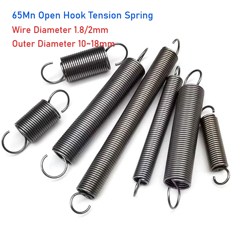 1pcs 65Mn Open Hook Tension Spring Wire Diameter 1.8/2mm O hook extension spring Outer Diameter 10~18mm