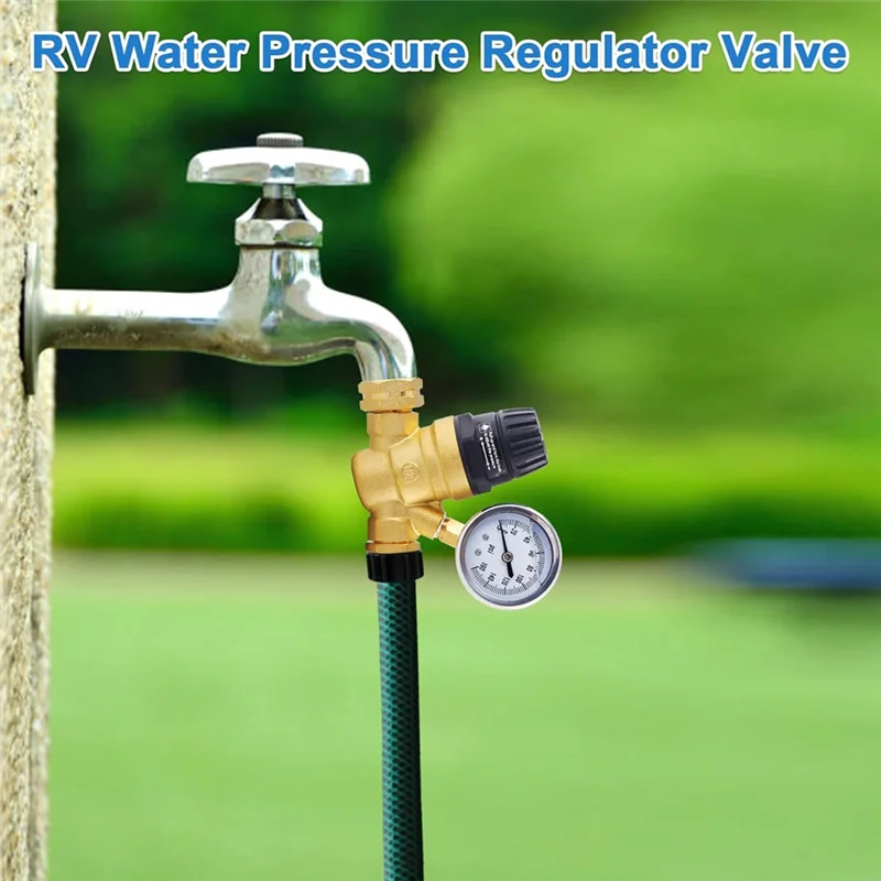 ABSE-RV Water Pressure Regulator Valve, Adjustable Water Pressure Reducer With Gauge And Inlet Screen Filter For RV Camper