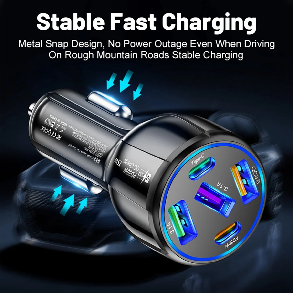 75W Car Charger USB Type C Fast Charging Power Adapter Quick Charge 3.0 for IPhone 14 13 12 Xiaomi 13 Samsung