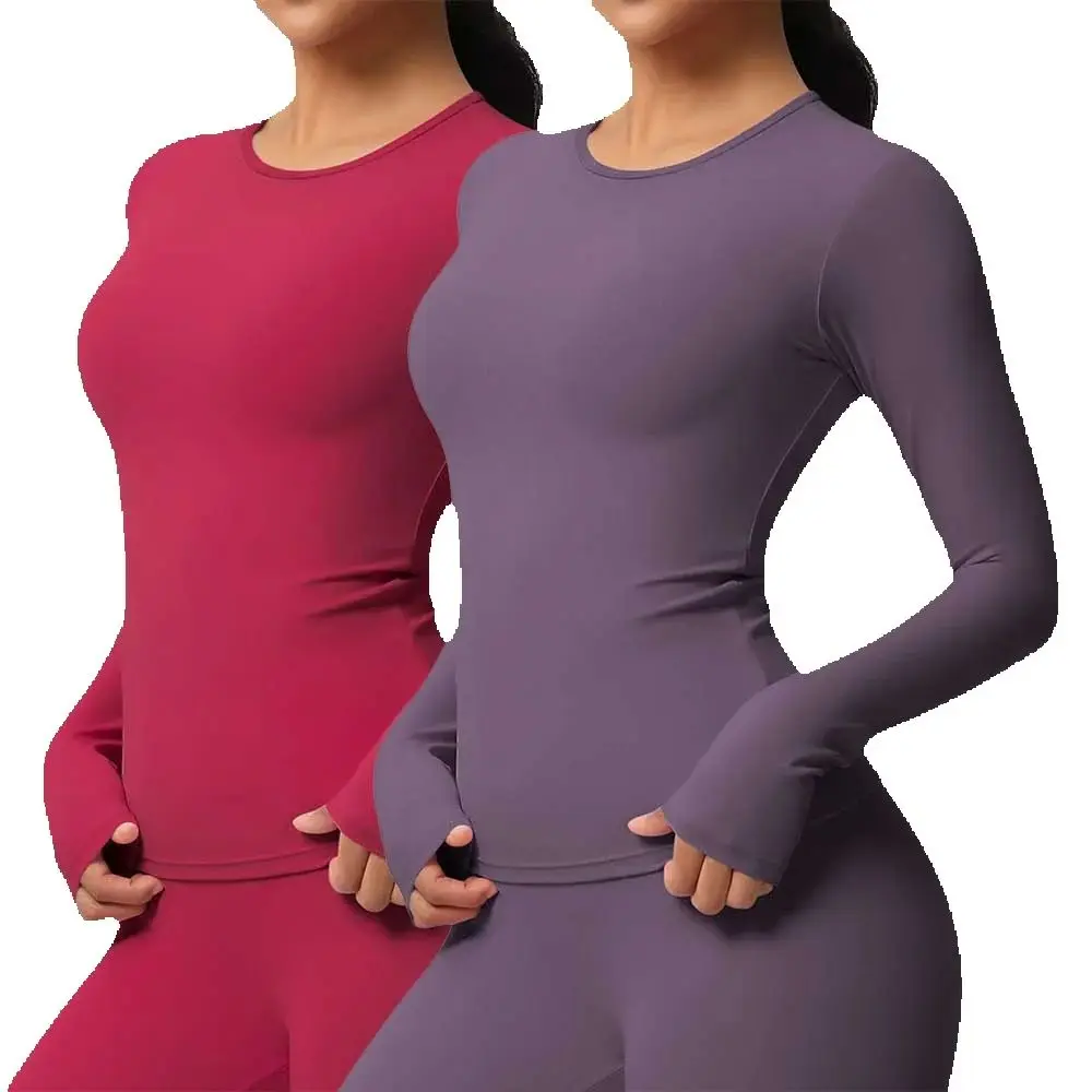 JUREN Yoga Shirts For Women Long Sleeve Fitness Running Push Up Gym Clothes Workout Dry Fit Breathable High Elastic Sports Top