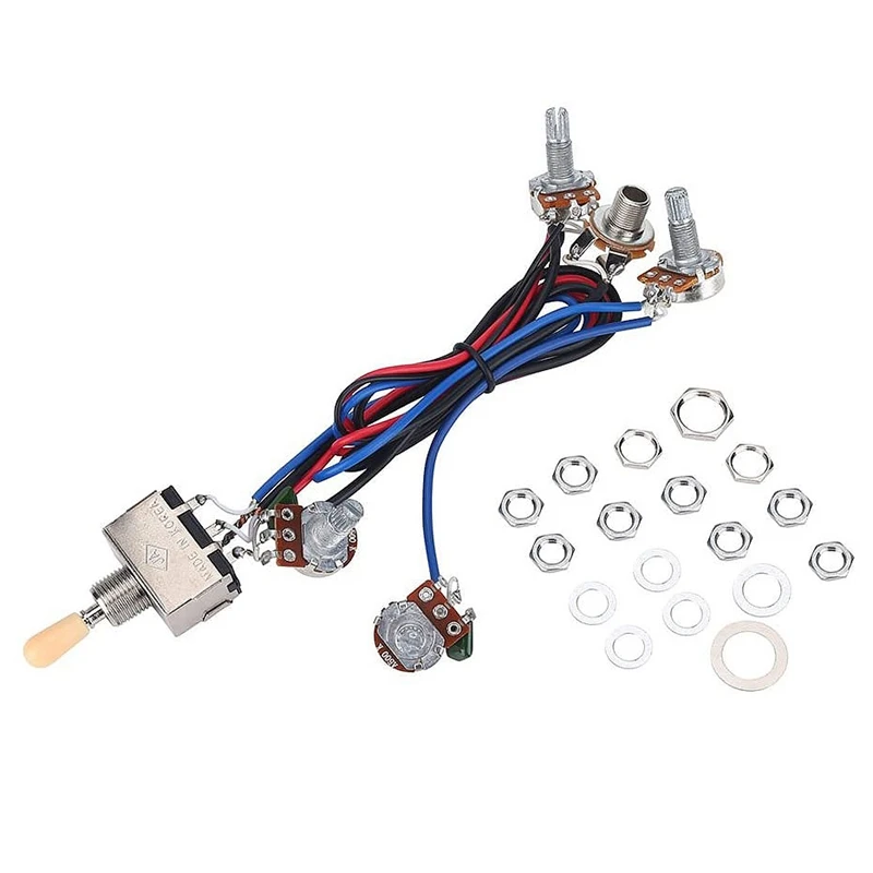 

Electric Guitar Wiring Harness Kit, 2T2V 3 Way Toggle Switch 500K Pots&Jack Guitar Replacement For Les Paul LP Guitar