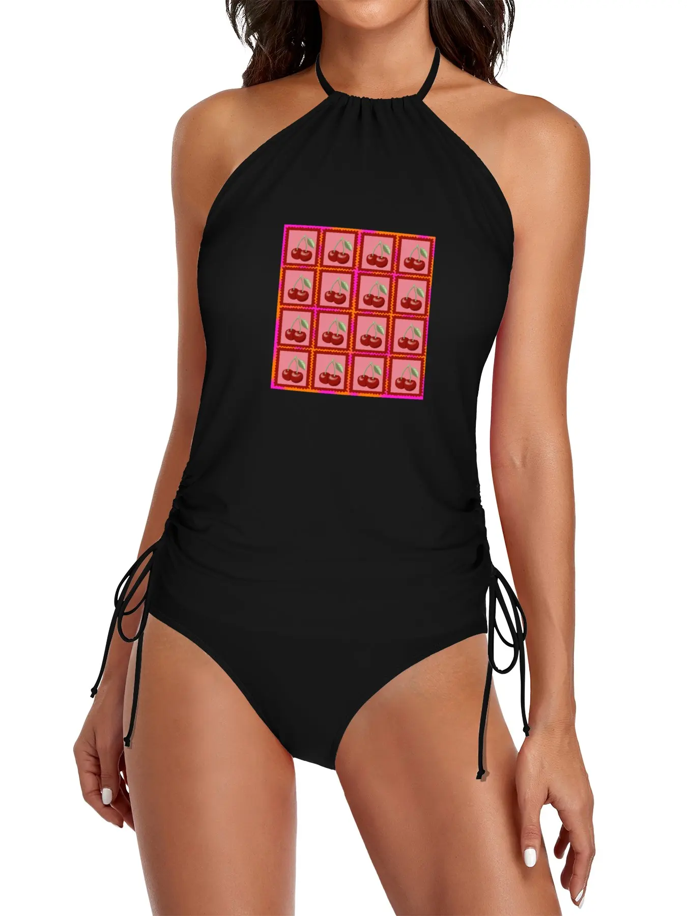 

Multicolour cherry stamp Split Swimsuit Set Women's summer tunic women's swimwear 2025 Woman beach outfit summer women set