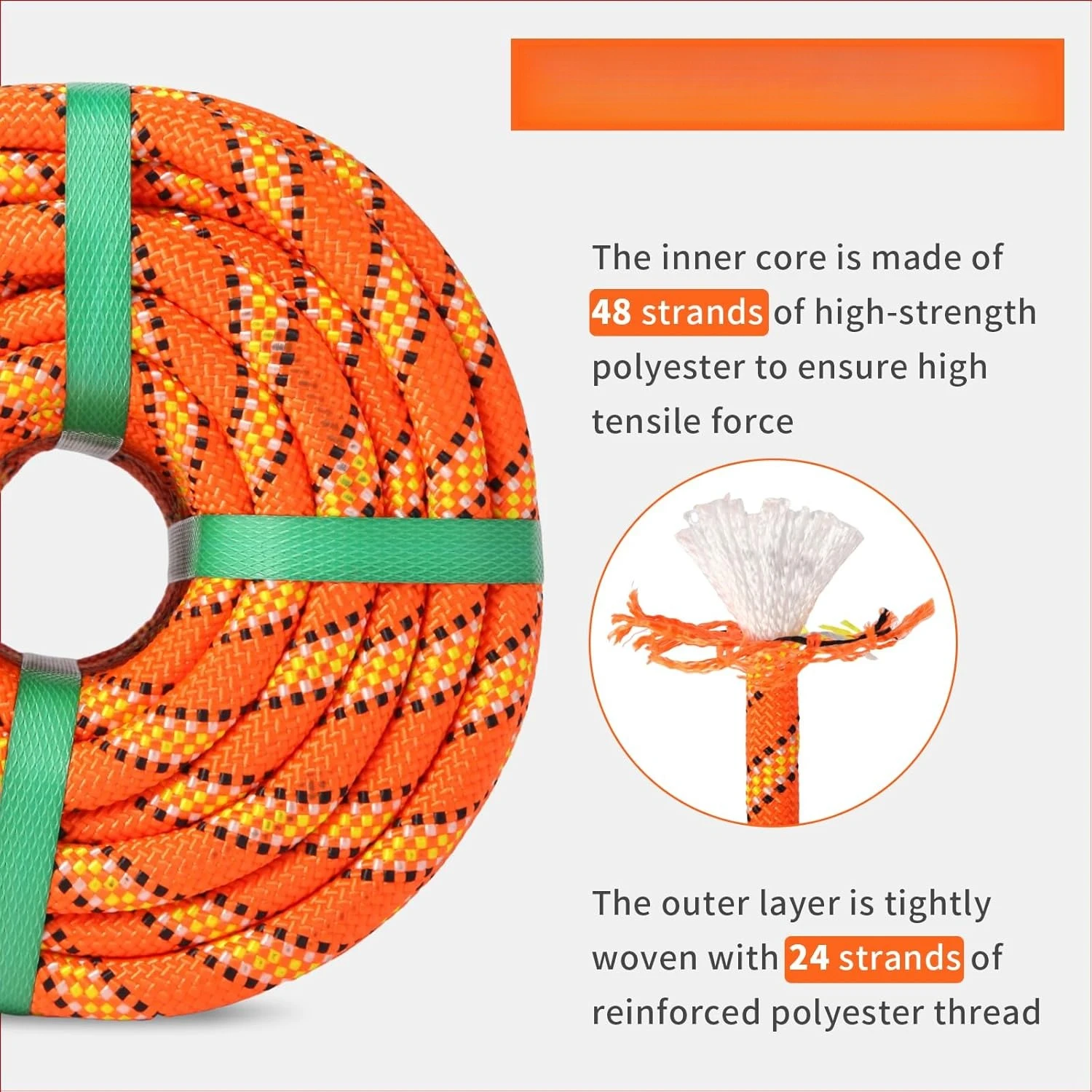 

Rope Climbing Rope Swing for Tree(1/2in x 100ft) Logging Rope 48 Strands for Pull, Swing, Knot (Orange)