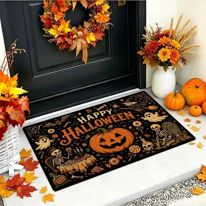 VIKAMA Vintage Wood Grain Pumpkin Sunflower Autumn Welcome Doormat Fall Harvest Rug Non Slip Floor Mat Home Decor Soft Durable