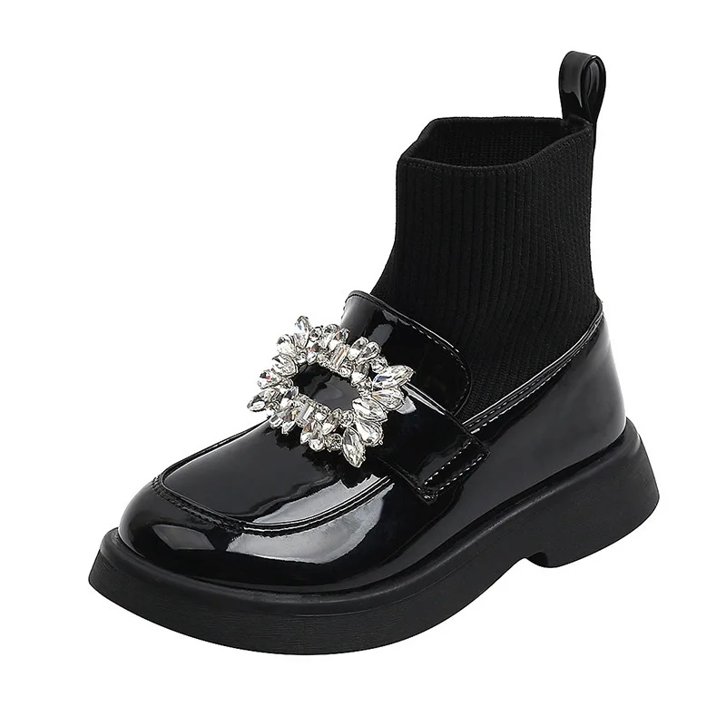 

Casual and Versatile Girls Sock Ankle Boots Children Black Fashionable Leather Shoes New Kid Shoes Student Soft-soled Sock Shoes