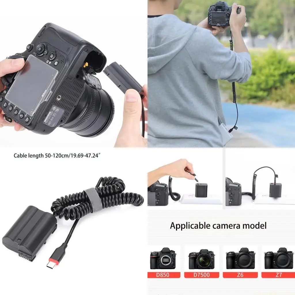 F62C Type-C to EN EL15 Dummy Battery Camera Power Cable for D7100 D800 D810 D7200 D7000 D750 Series Camera