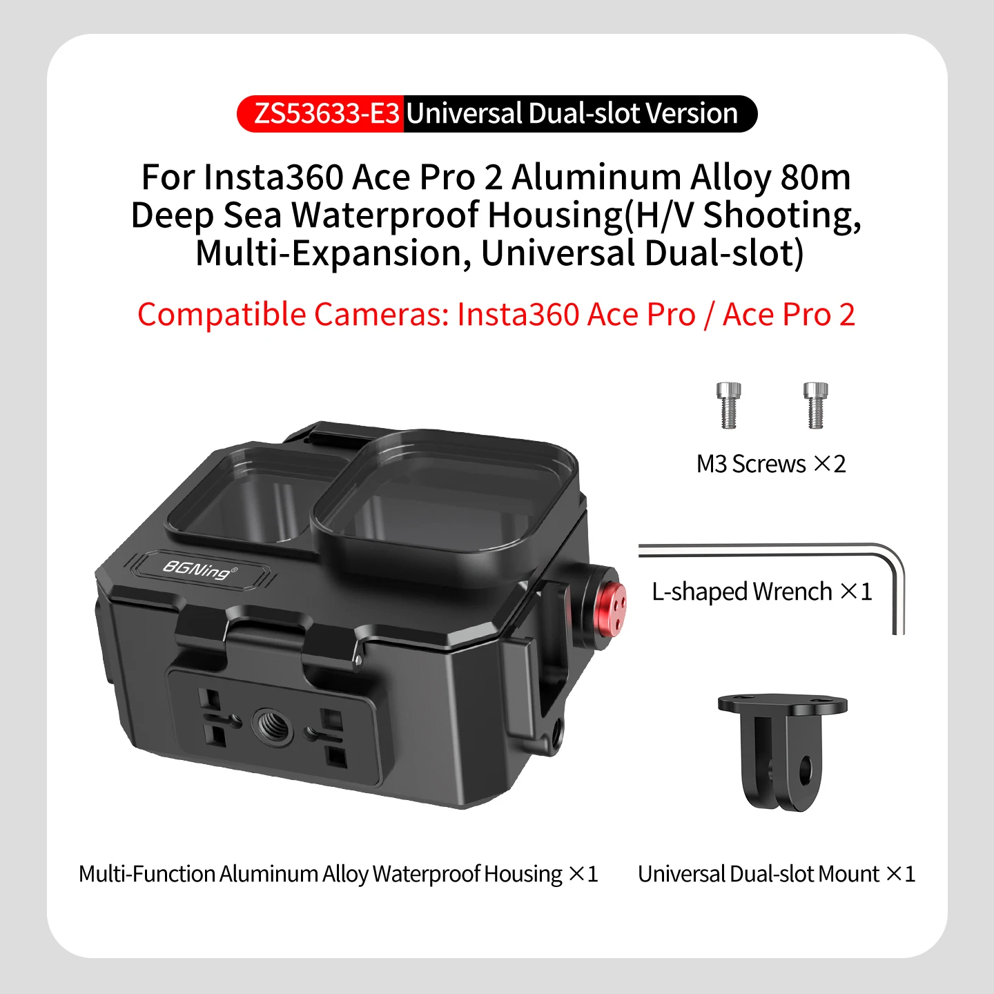 IP68 Tauchgehäuse 80M Wasserdichter Schutzkasten Metallkäfig für Insta360 AcePro Ace Pro2 Gehäuseabdeckung Schnellverschluss-Kamerarahmen – Detail 34