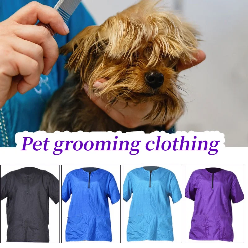 Pet Grooming Working Clothes Breathable Pet Groomer Uniforms Anti Hair Anti Static Smock Hair Salon Hairdresser Robe Color Y0518