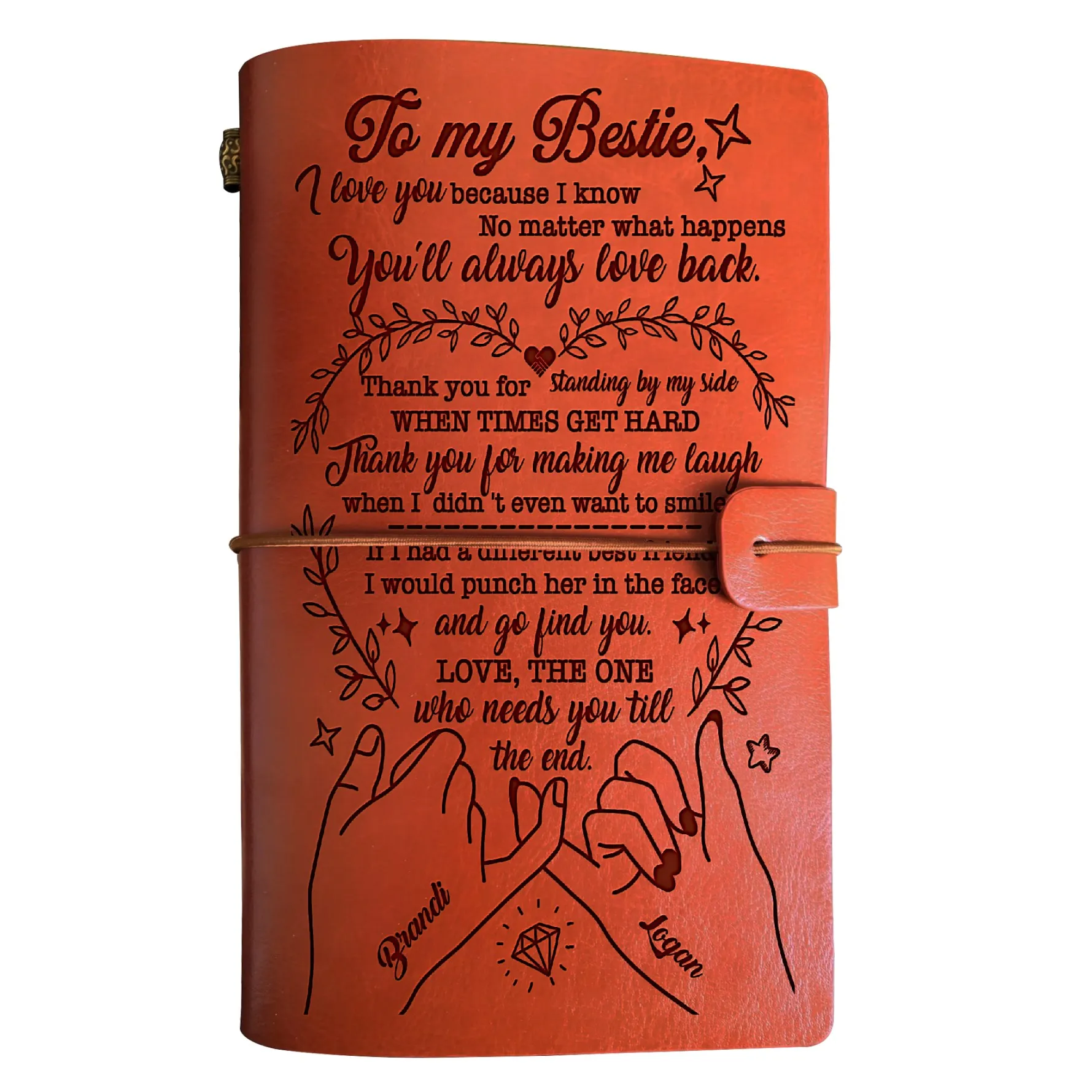 

To My Bestie Leather Travel Notebook Retro Refillable Journal Personalized Book Sketch Diary Carved Engraved Gifts For Bestie