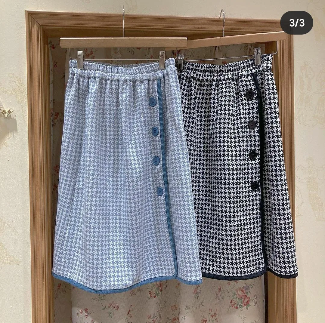 

Японская вязаная юбка ParAvion со свободным кроем, крупными пуговицами и узором «птица квинге», средней длины, для женщин