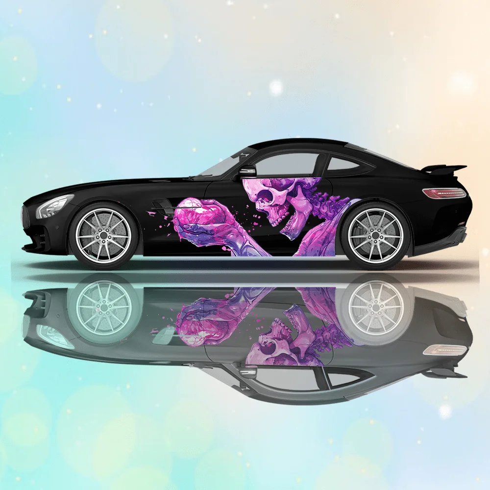 

Purple Heart Skeleton Car Sticker Full Body Floral Decoration Covering Scratches Protect Car Sticker Waterproof Car Vinyl Wraps