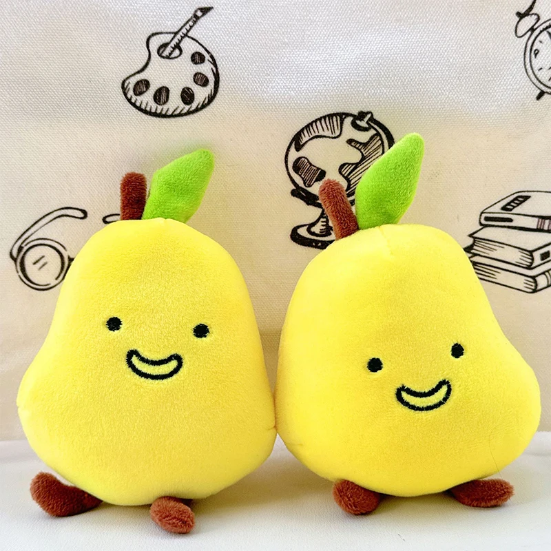 Juguete de peluche de fruta simulada de dibujos animados, muñeco de pera, llavero esponjoso, Animal lindo, juguetes de peluche Kawaii suave, colgante de mochila escolar, regalo para niñas