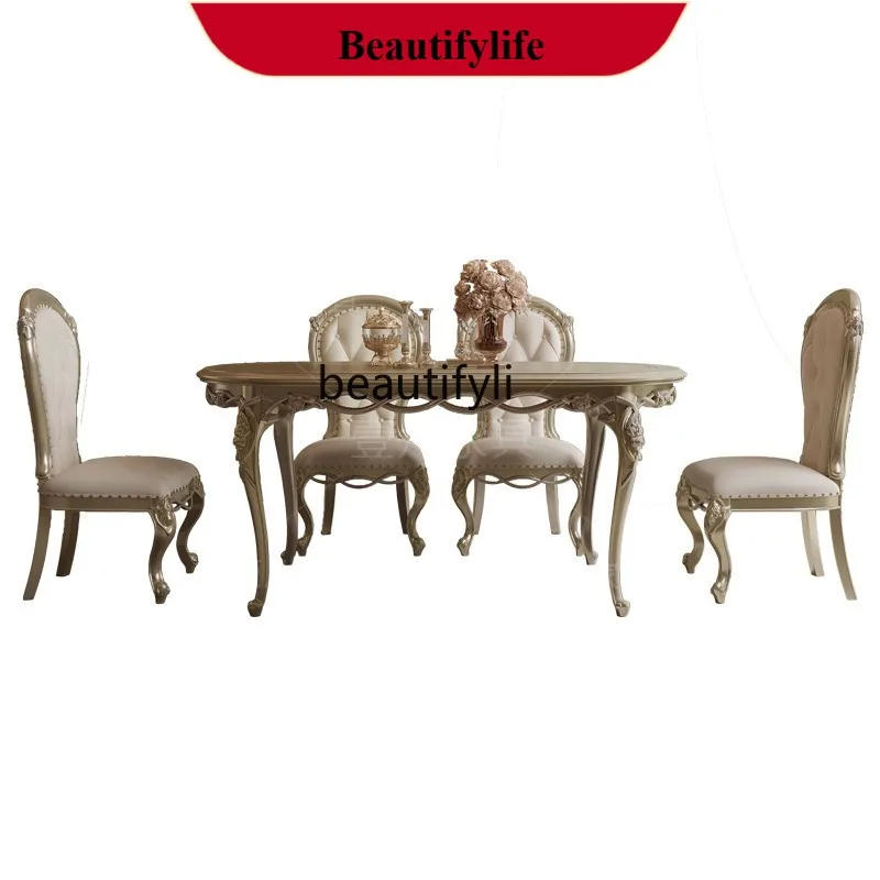 z183 French light luxury solid wood long dining table high-end dining table American living room oval dining table and chair