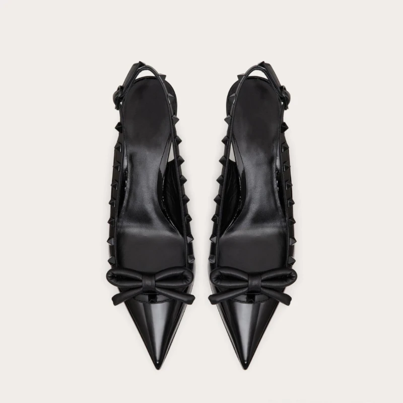 

2026 Summer Women Pointed Toe Sandals Bow Decor Slingback Flat Shoes Black/White/Beige Plus Size 34-40 Q-736