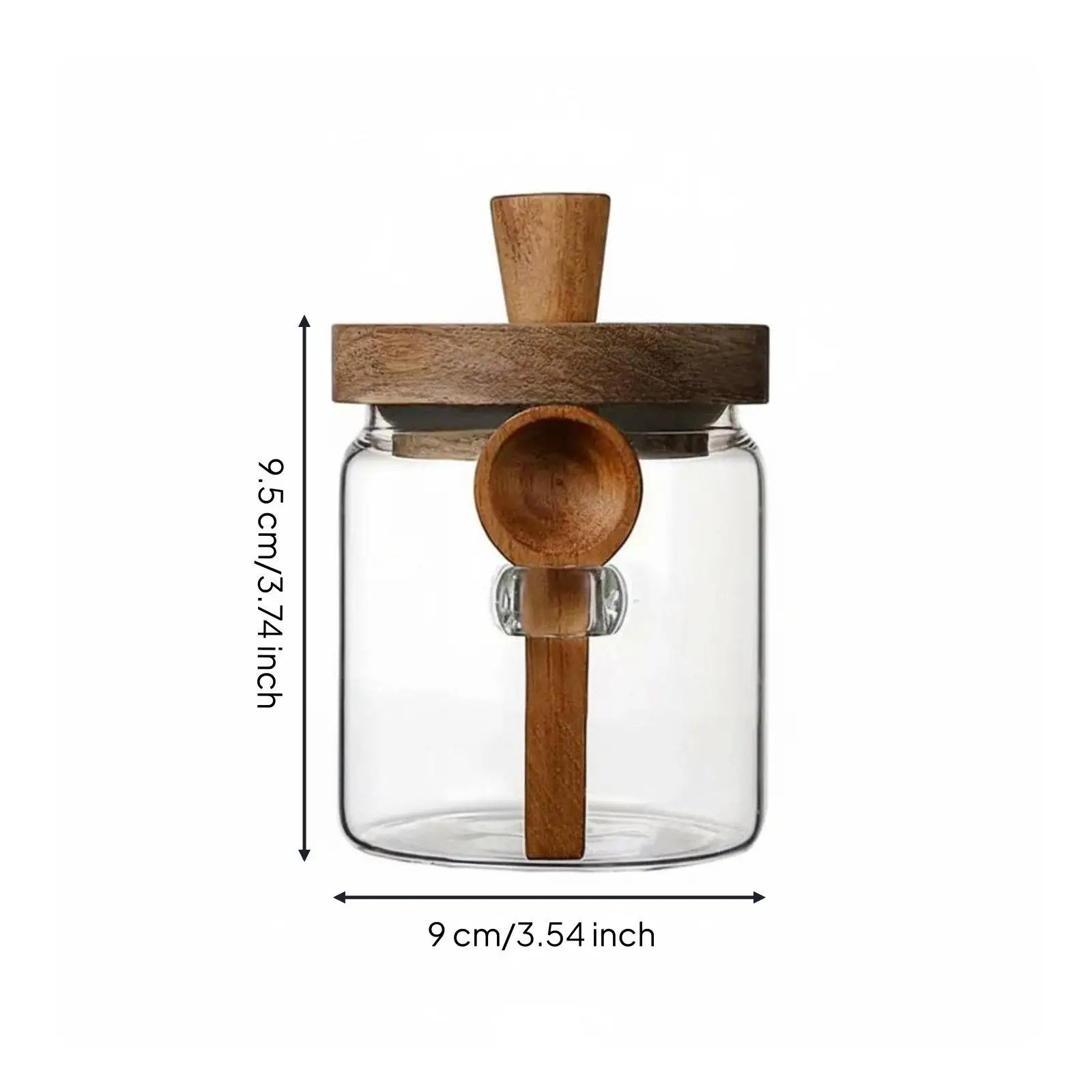 Wooden Lid Glass Jar Wide Opening Glass Jar Wooden Lid Spoon Easy to Clean Food Canister with Measuring Spoon