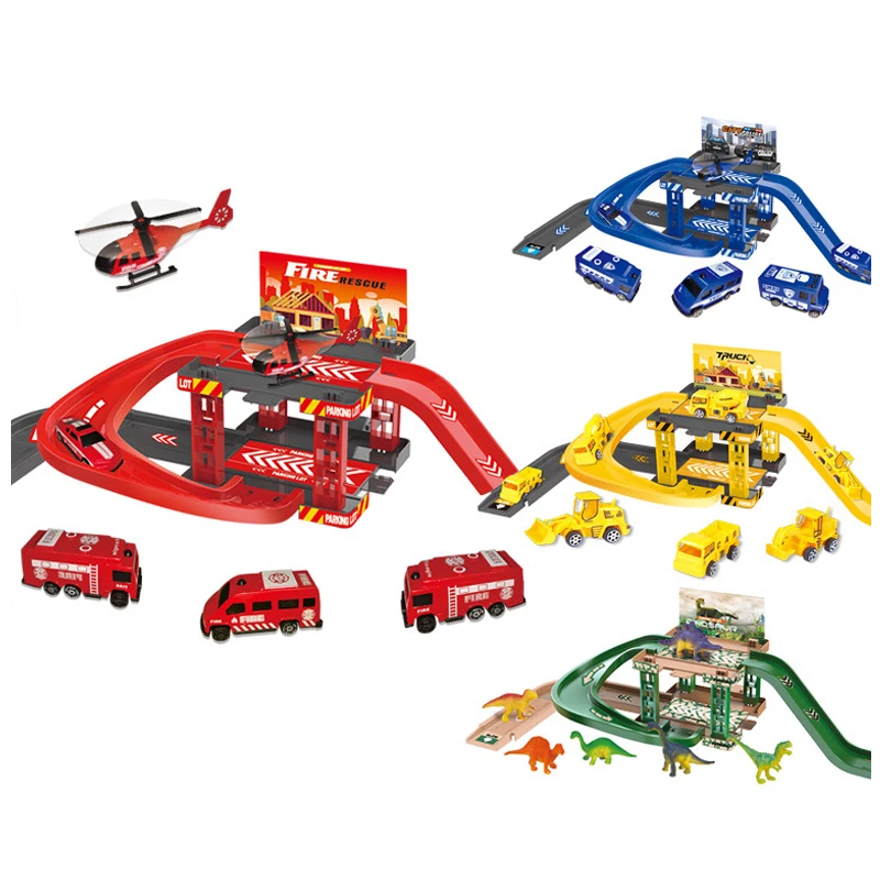 Kids Track Parking Lot Toy Automobile Building Racing Rail Car Park Fire Police Engineering Dinosaur Car For Children Gift B122