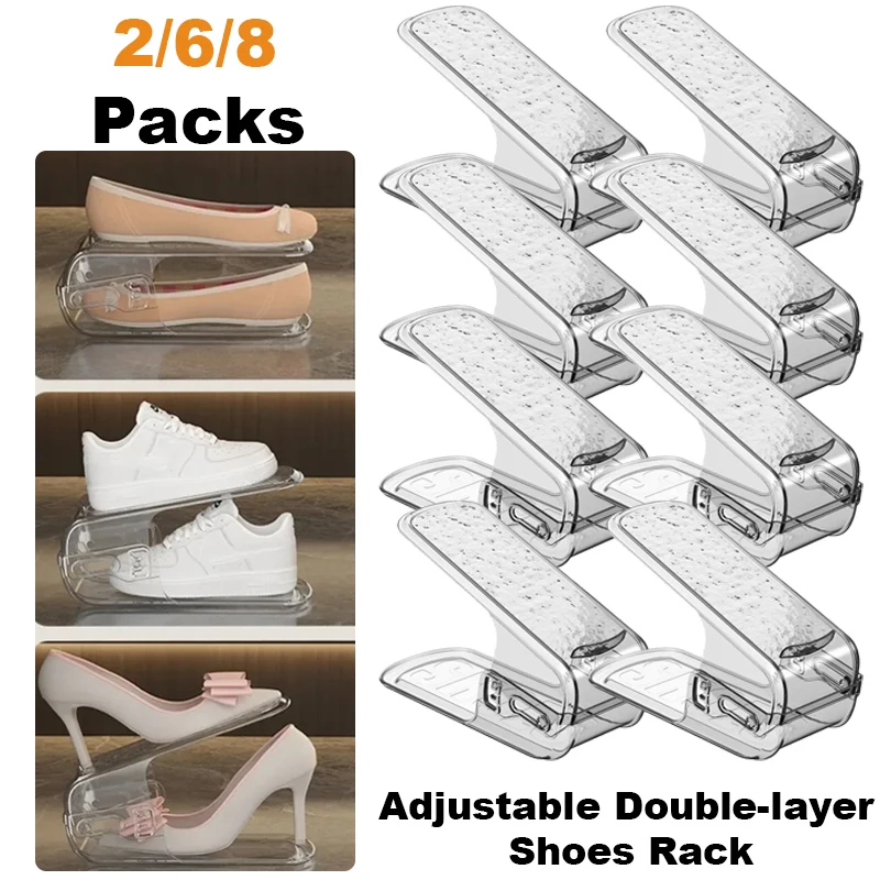 Adjustable Shoe Organizer Double-layer Footwear Support Slot Space Saving Cabinet Closet Stand Shoes Storage Rack Shoebox