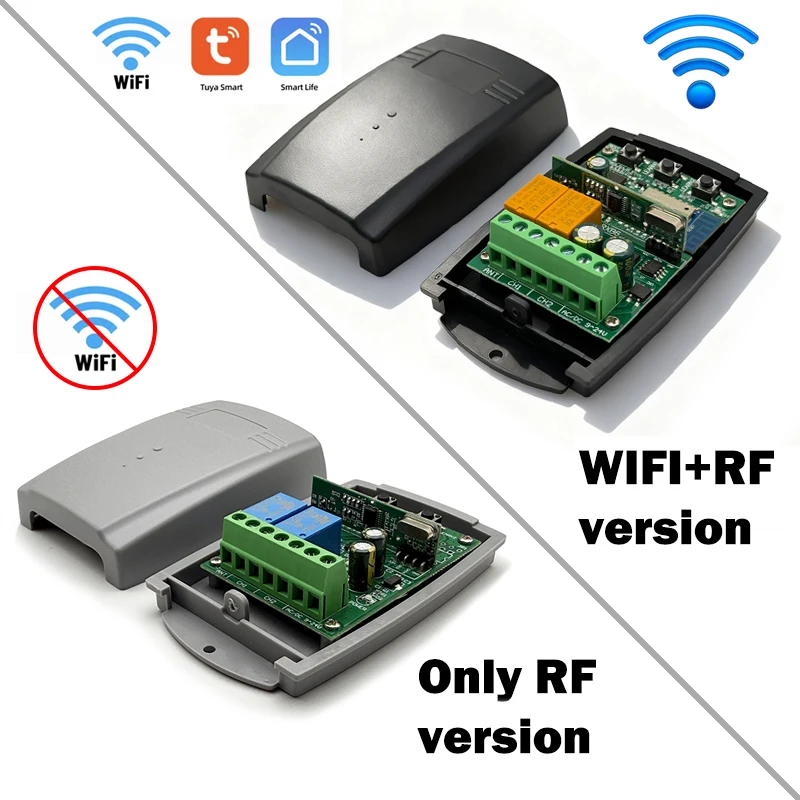 Universal Tuya 433MHz 433.92MHz Smart Switch Module 2CH Wifi Smart Relay Fixed Rolling Code Garage/Gate Remote Control Receiver