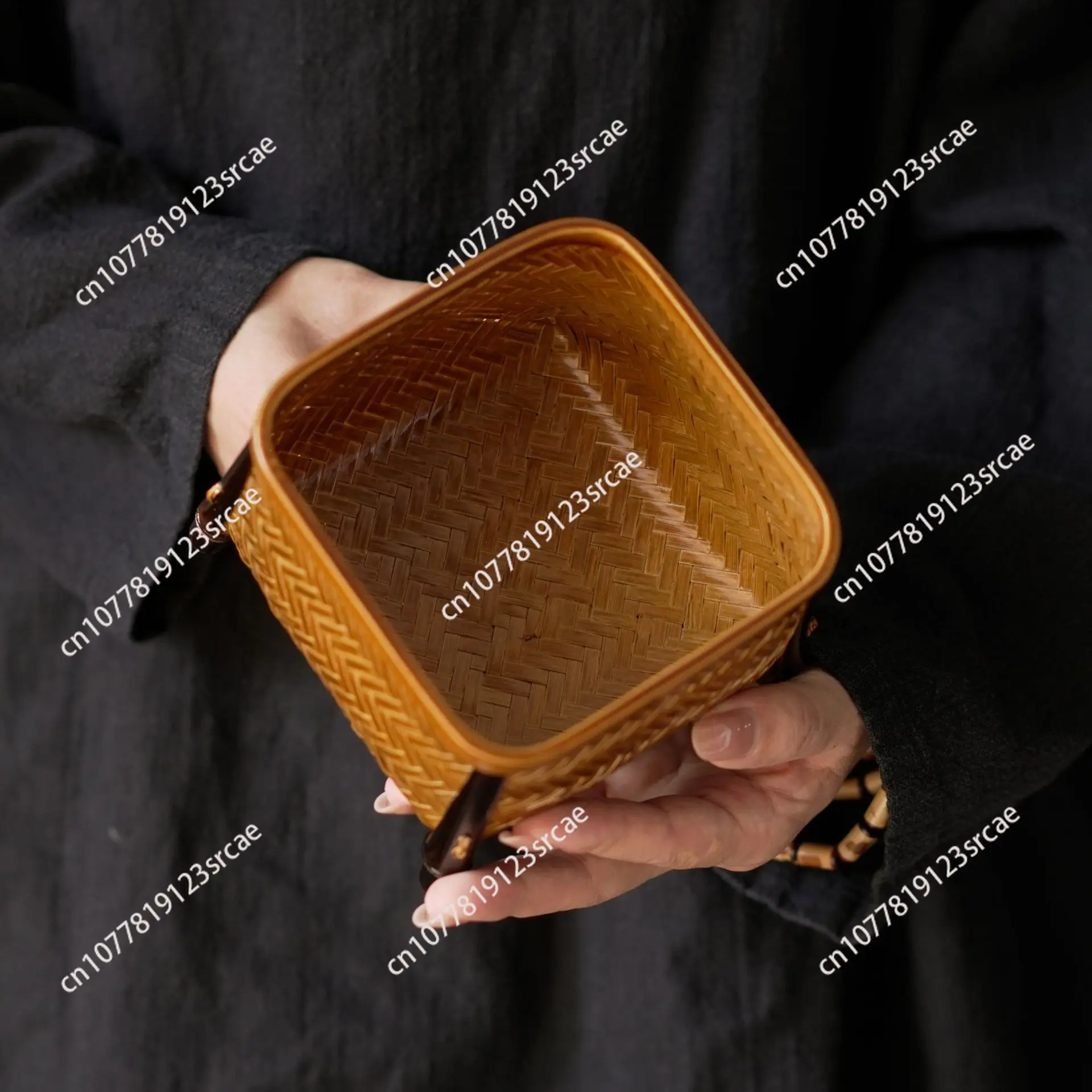 

Маленькая плетеная корзина из бамбука, большая лакированная корзина для выпечки в китайском стиле, настольный органайзер для аксессуаров для чайной церемонии.
