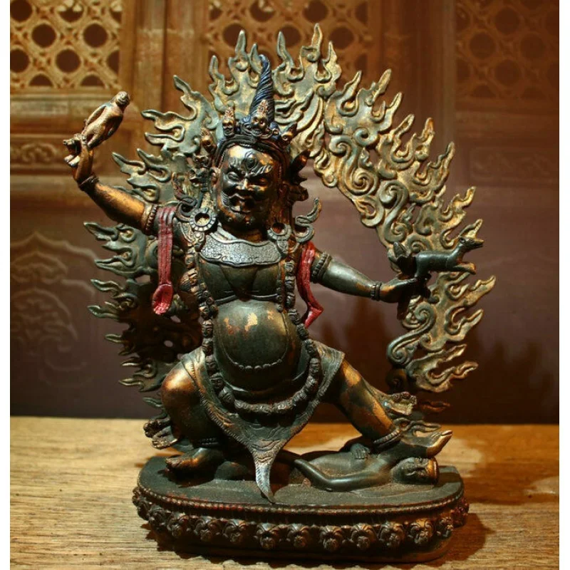 

12.8" Old Tibet Bronze Gilt Protector Deity Backlight Statue Sculpture