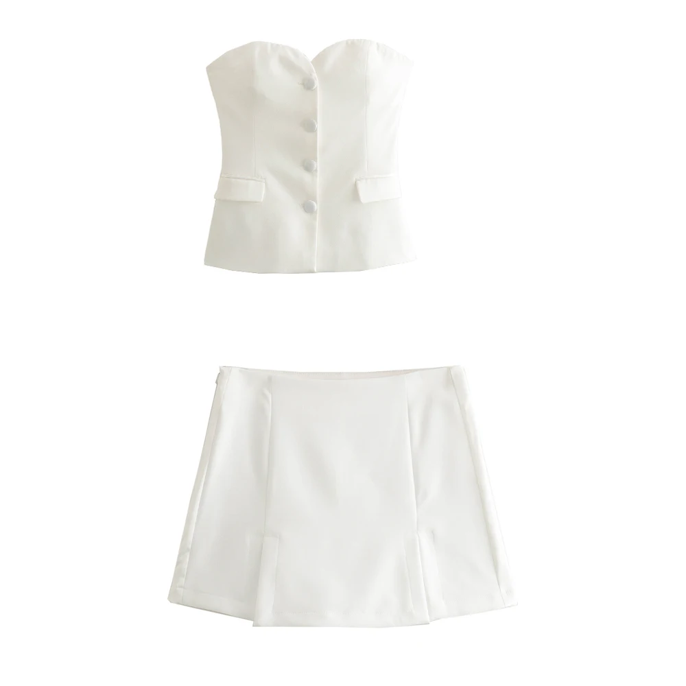 الصيف قطعتين تنورة مجموعة الدبابات كاميس أنيقة صديرية دائرية عارية الذراعين مشد القمم عالية الخصر التخسيس بلون فستان قصير